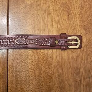 Vintage Woven Leather Belt W/Gold Buckle - Handmass
